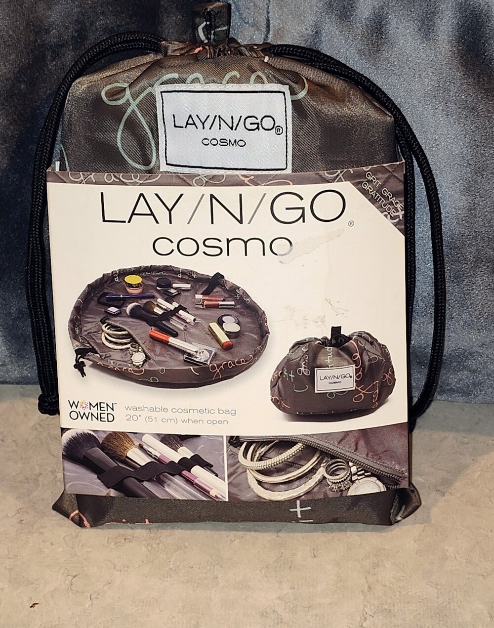 NWT LAY-N-GO COSMO DRAWSTRING TRAVEL COSMETICS BAG OPENS FLAT, a3